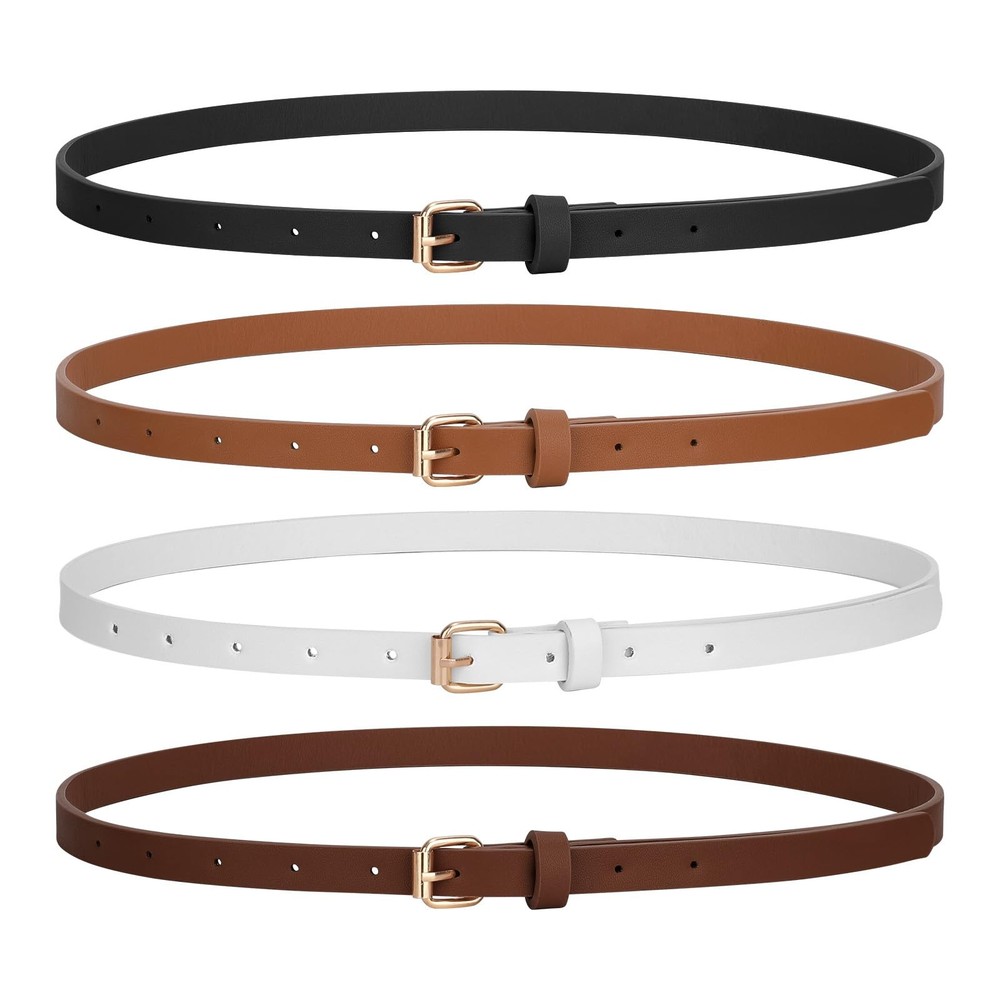 4 Pack Skinny Women Leather Belt for Dresses Thin Waist Belt for Jeans Pants ...