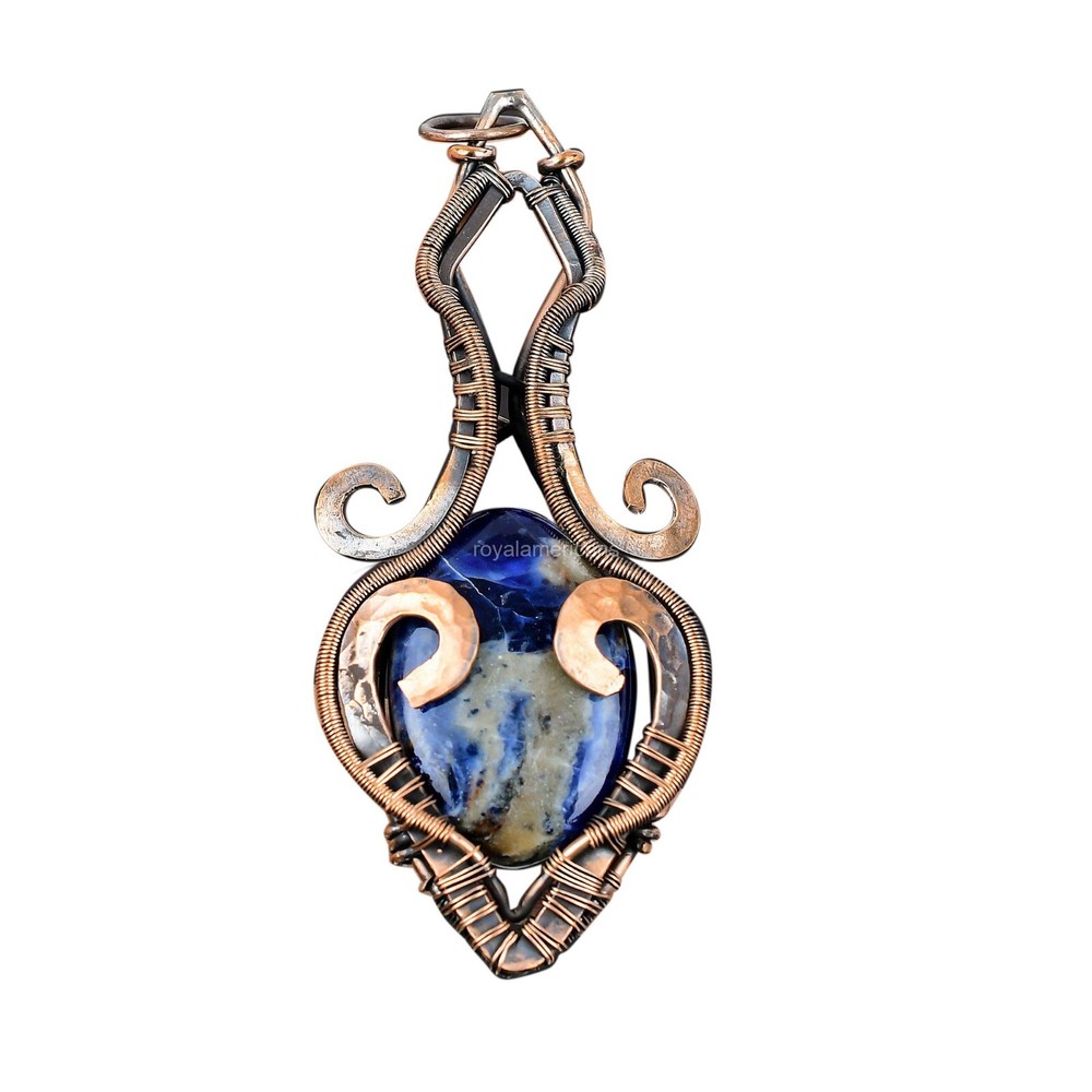 Mothers Day Sodalite Wire Wrap Communion Pendant in Copper-image