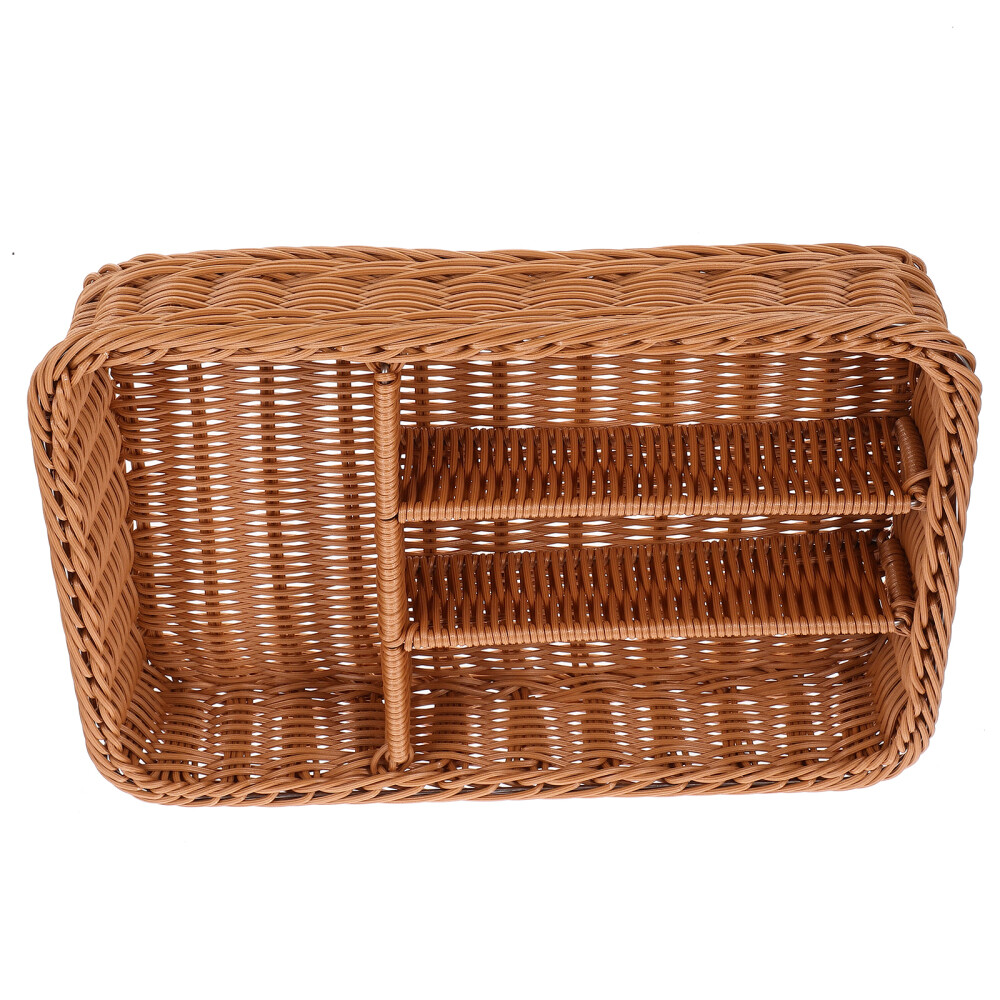 Silverware Wicker Basket Trays Kitchen Cutlery Organizer Rattan Storage Table