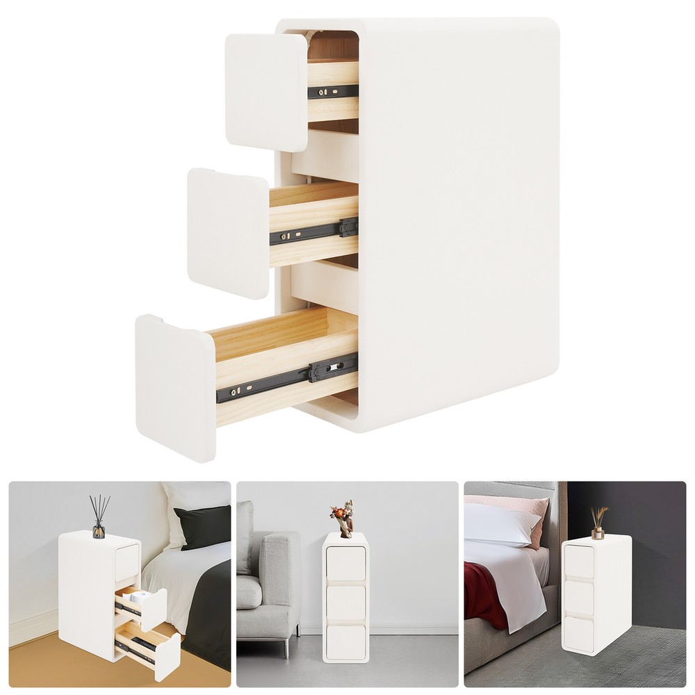 Off-White Narrow Nightstand with Drawers for Small Spaces