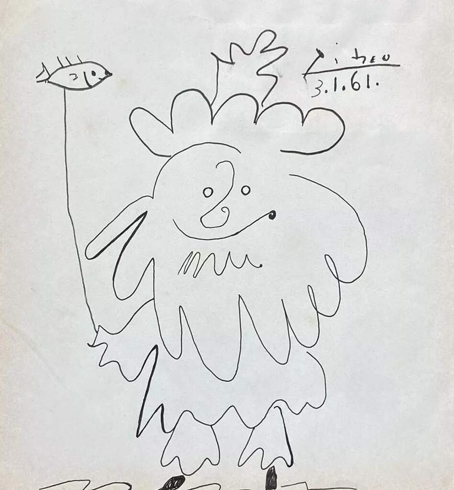 Pablo Picasso Signed Original Handmade Vintage Art Drawing Painting with COA on Paper