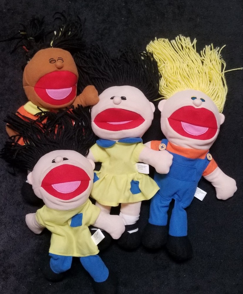 Lot set 4 Happy Kids plush multicultural dolls Hand Puppets pretend play toys