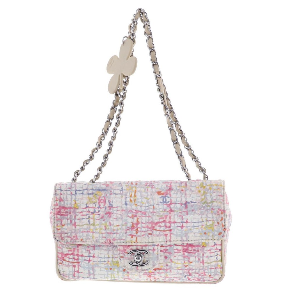 CHANEL Chain Shoulder Bag Handbag Coco Mark Flower Multicolor Tweed Authentic