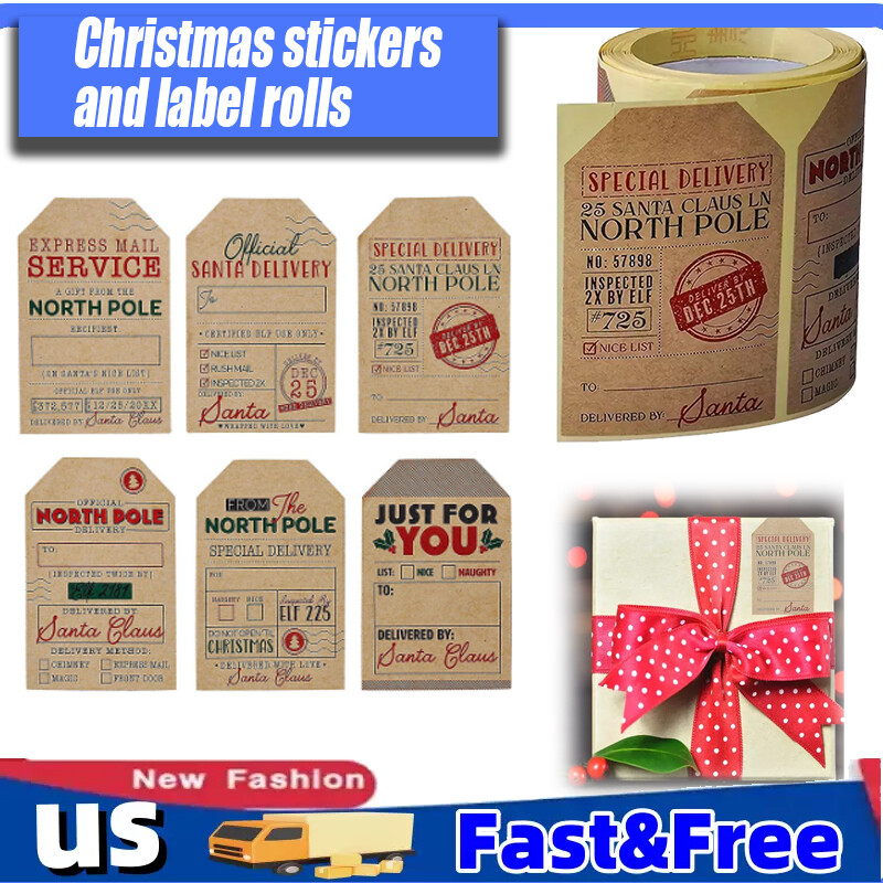 Christmas Sticker Roll 200 Craft Merry Xmas Stickers Gift Wrapping Present