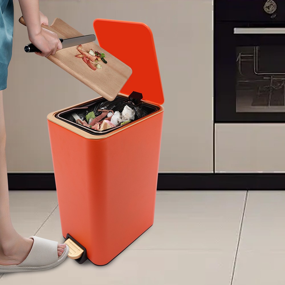 12L/3.17Gal Modern Rectangle Foot Pedal Trash Can in Orange