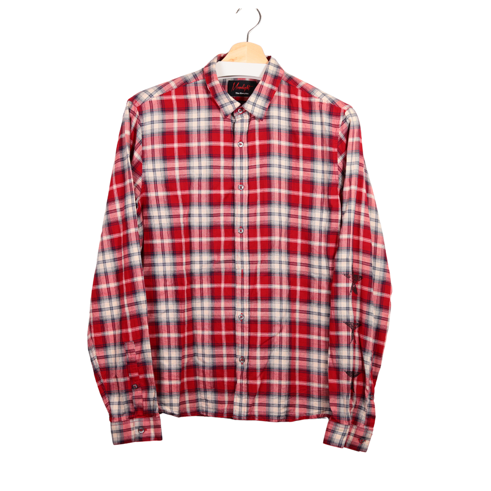 The Kooples Fitted Moonlight Plaid Button-Up Shirt with Star Print Sleeves in Small