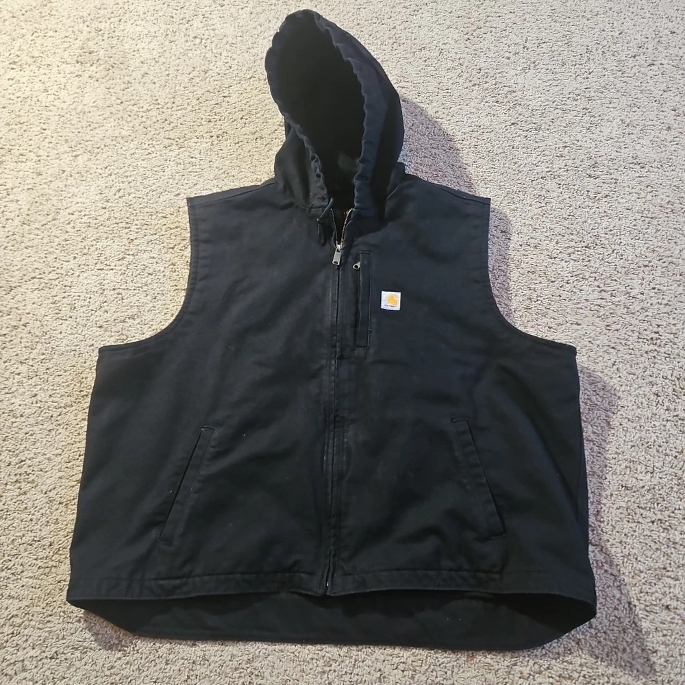 Carhartt Mens Sz M XL OV3837-M Black Relaxed Fit Fleece-Lined Hooded Vest Jacket