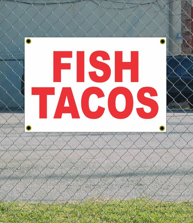 2x3 Fish Tacos Red & White Banner Sign – New Discounted Size & Price with Free Shipping Included!