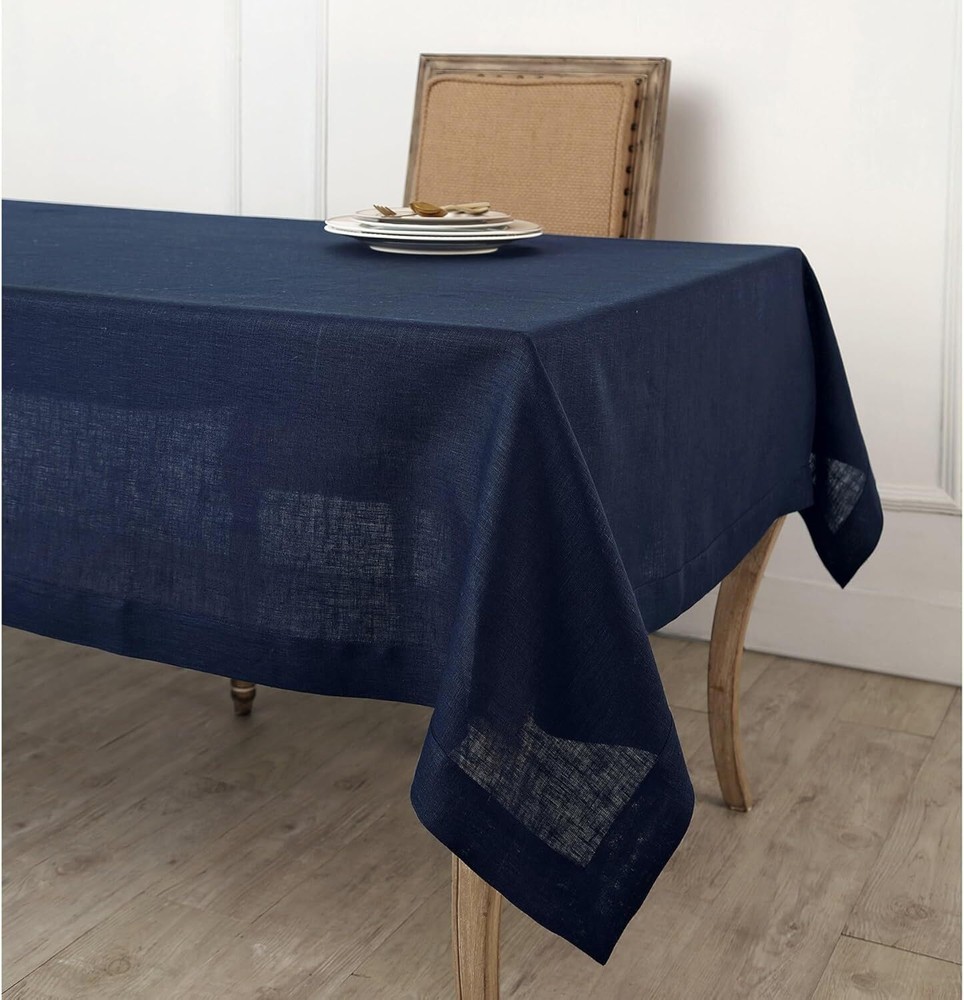 Solino 100% Pure Linen Navy Tablecloth 90x60 for Home Dining Elegance