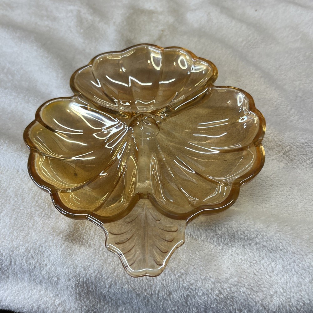 Carnival Glass Candy Dish, Vintage Marigold, Nut and Mint Bowl,