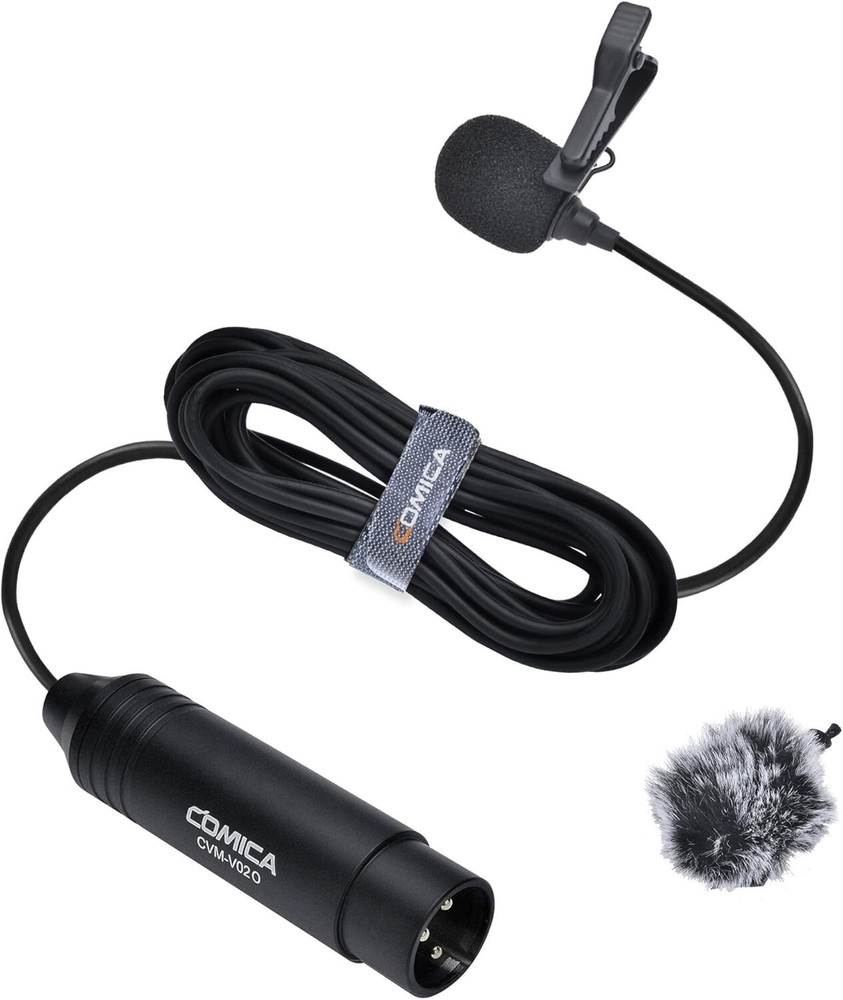 Professional 3-Pin XLR Lavalier Mic with 5.9ft Cable & Windshield for Interviews