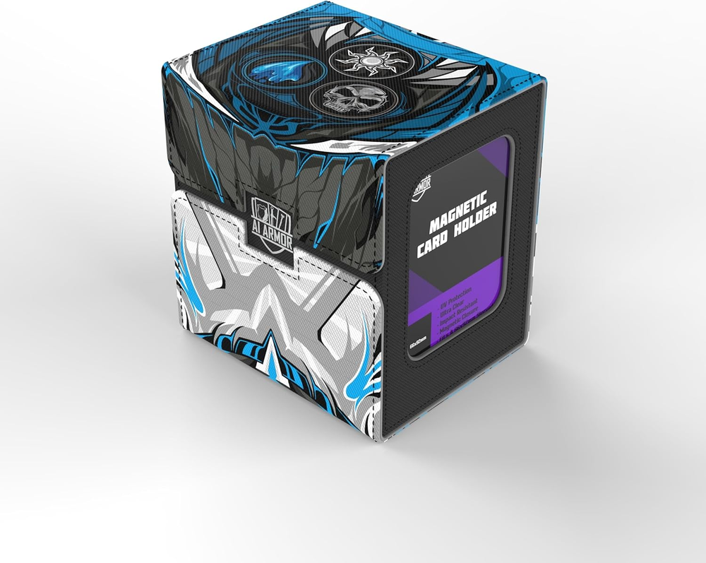 MTG Commander 100+ Card Custom Art Deck Box with Storage (White/Blue/Black)