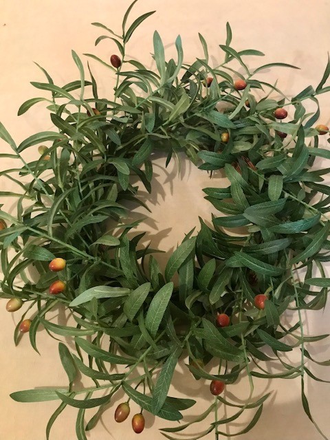 Green Faux Olive Wreath 20” Rustic Modern Farmhouse Decor Realistic, Lightweight