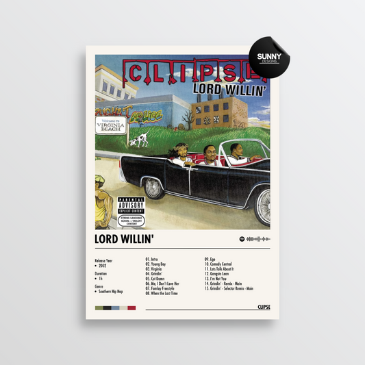 Clipse Lord Willin Album Cover Poster - Hip Hop Wall Art Decor