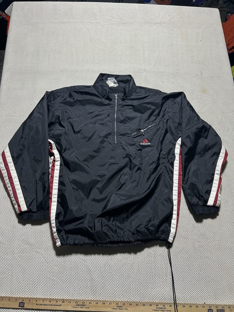 Vintage Adidas Windbreaker Jacket Black Three White Stripped Zip Up Adult XL