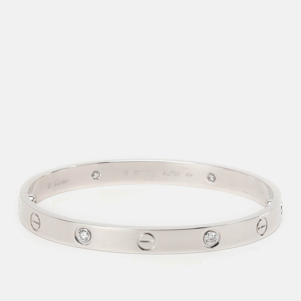 Cartier 18K White Gold Diamond Love Bangle Bracelet Size 17