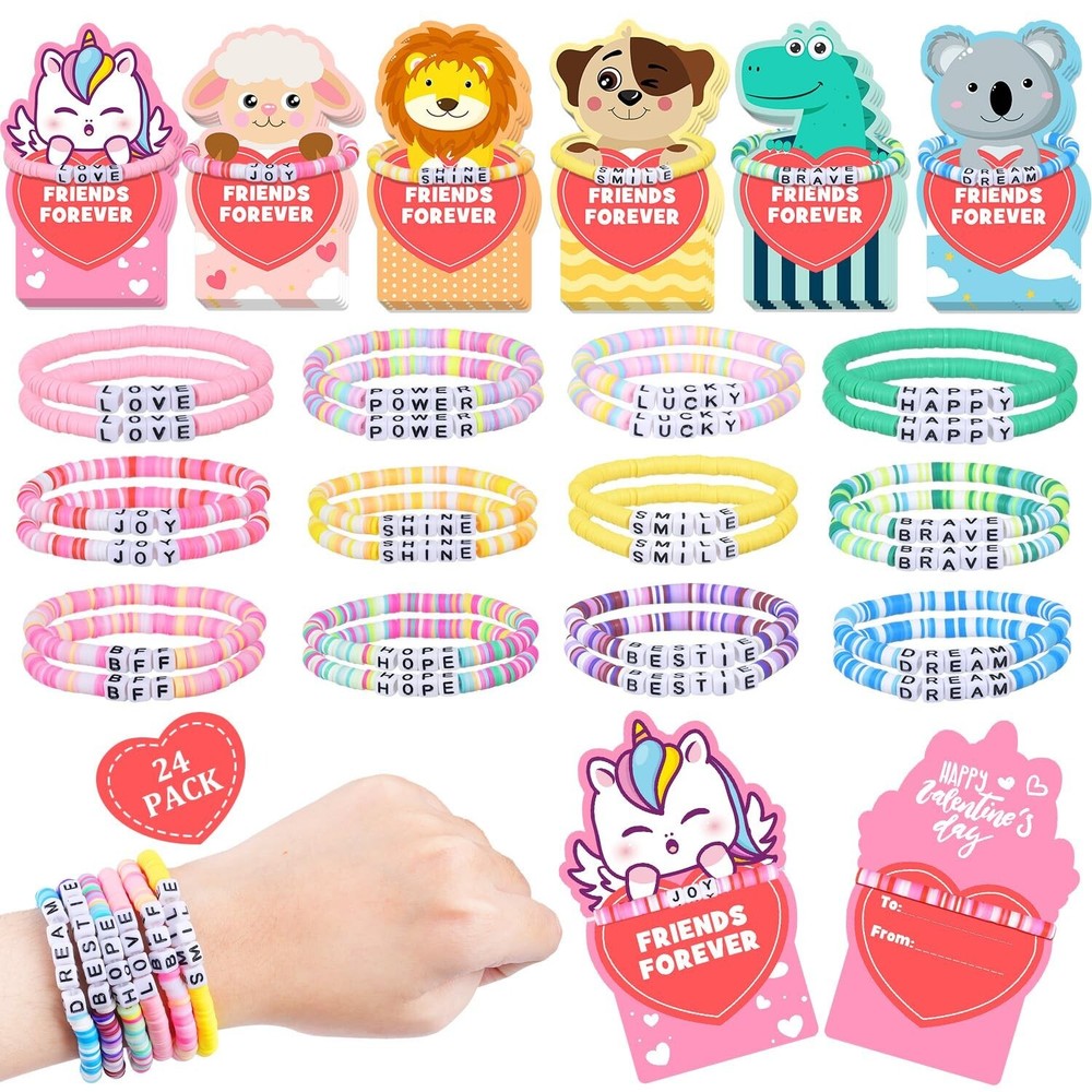 MOVINPE Valentines Day Cards for Girls Classroom Bulk, 24 Pack Friendship Bea...