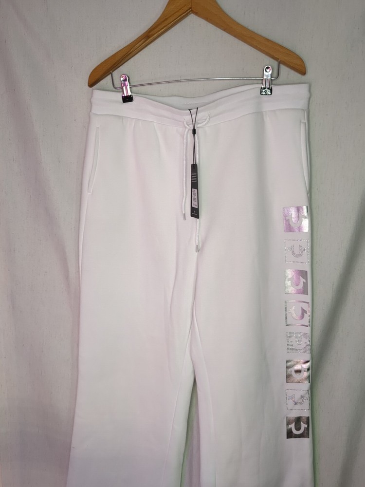 TRUE RELIGION Mens White Studded Sweatpants Straight Leg Silver Logo XL