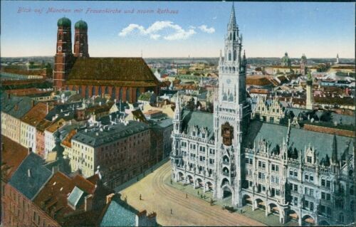 Ansichtskarte München um 1915 Frauenkirche und neuem Rathaus (9777)