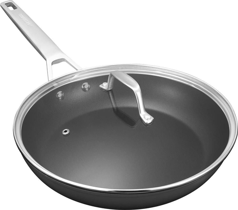 11 Inch Nonstick Frying Pan with Lid，Titanium and Ceramic Nonstick skillet wi...