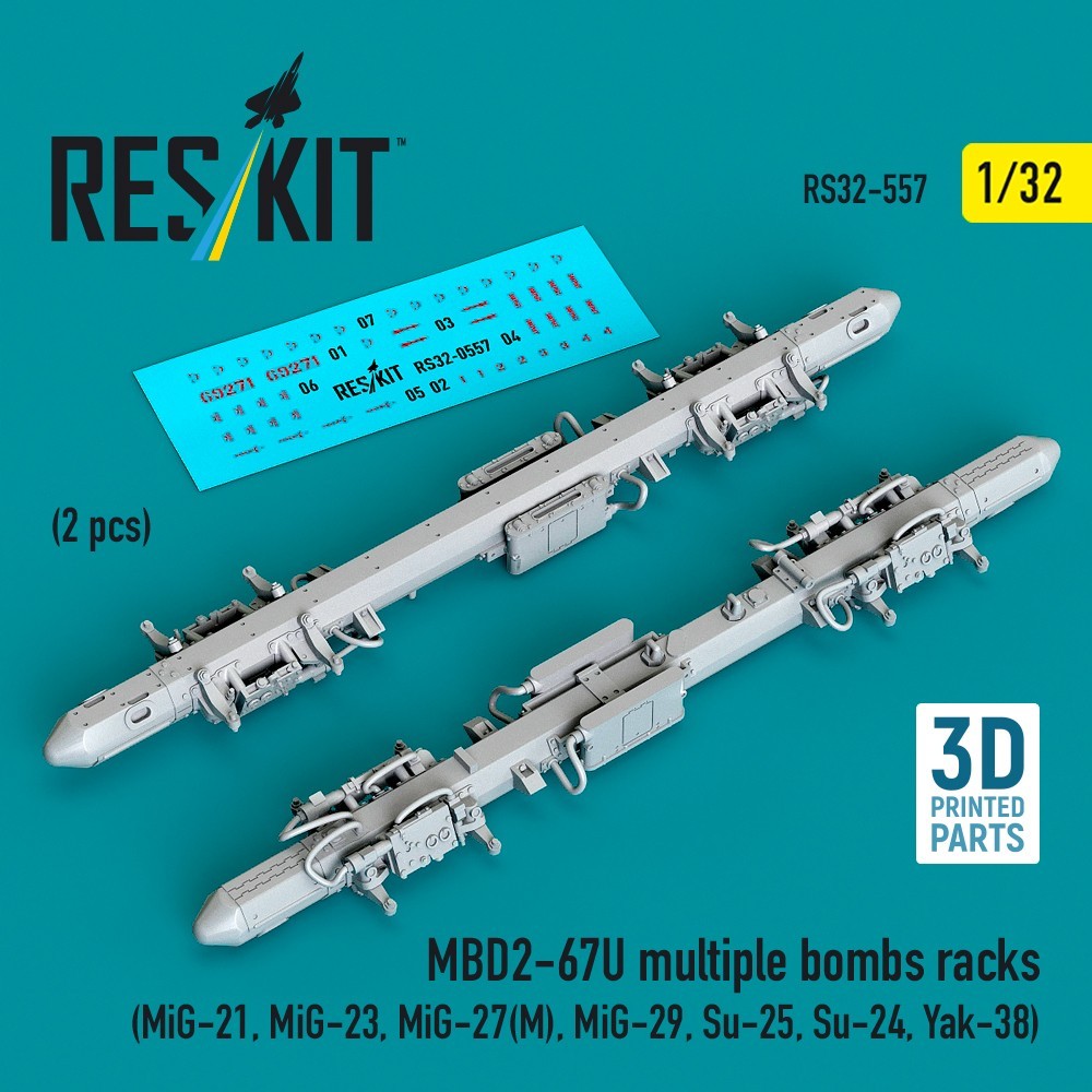 Aircraft Weapon Set MBD2-67U Multiple Bomb Racks 1/32 Resin ResKit RS32-0557