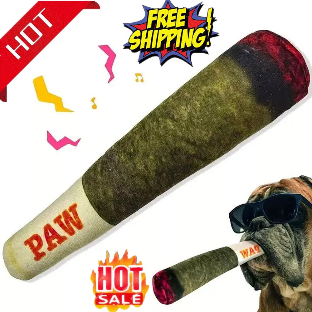 Cigar Dog Toy Squeaky Plush Puppy Chew Toys Grinding Teeth Toy Pet Photo Prop---
