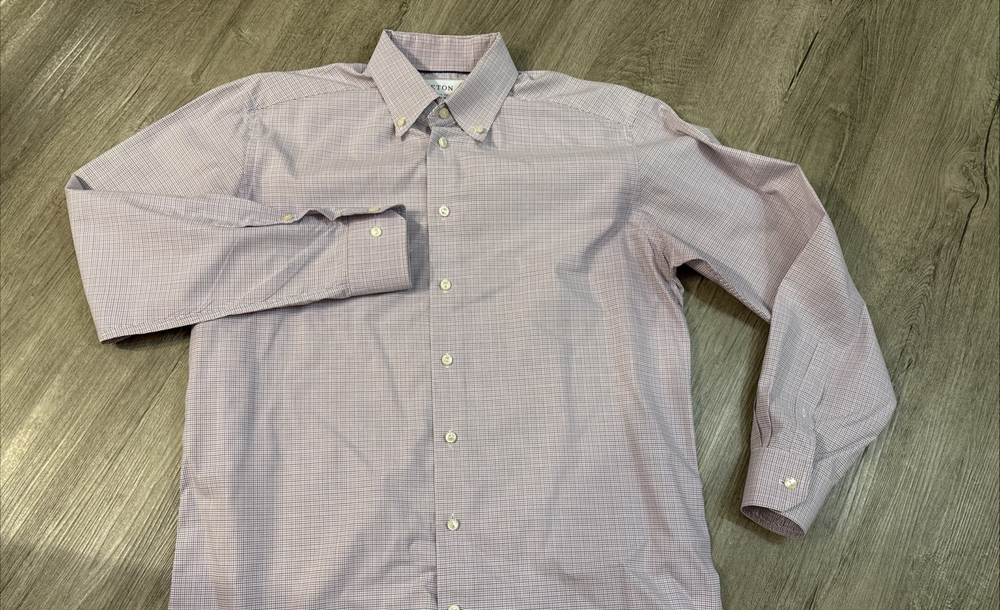 Eton Custom Made Button Down Dress Shirt Multicolor Micro Check 100% Cotton 15