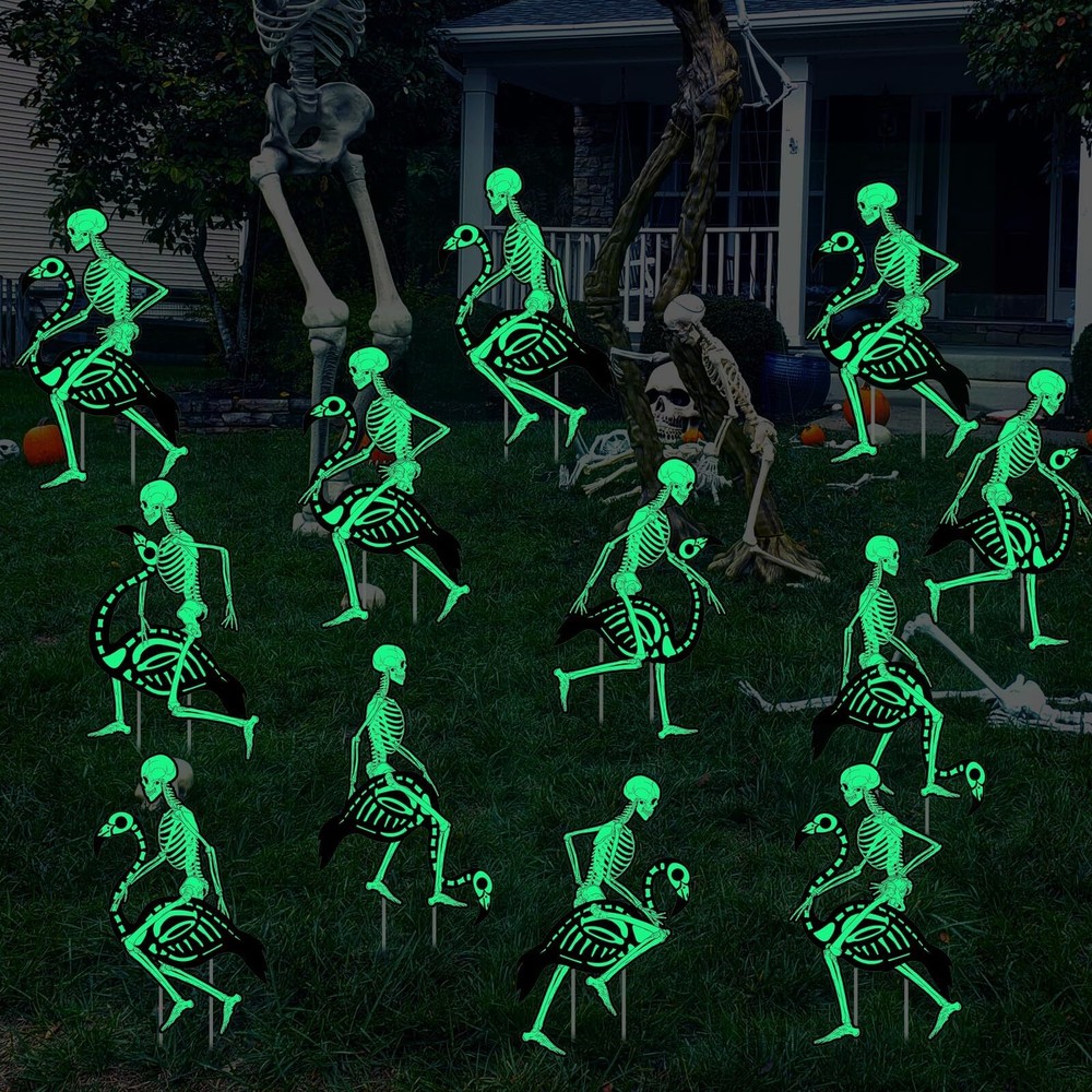 12-Pack 20-Inch Glow-in-the-Dark Skeleton Halloween Decorations for Outdoor Yard