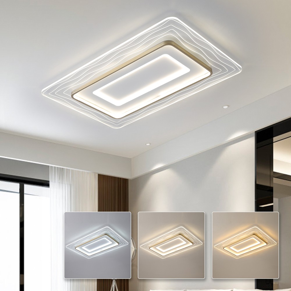 Modern LED Rectangle Chandelier Flush Mount Ceiling Light with Remote 110-220V