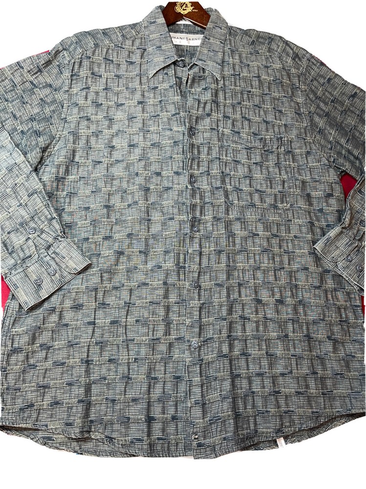 Jhane Barnes L GRAY SHIRT textured woven 3D Neutral Button cotton Y2K austria Lg