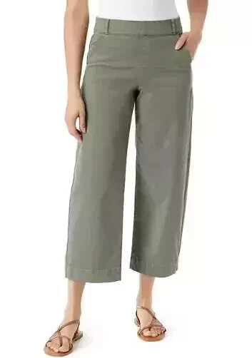 Gloria Vanderbilt Women’s Green Wide-Leg Crop Pants Size 8 New Pull-On Style