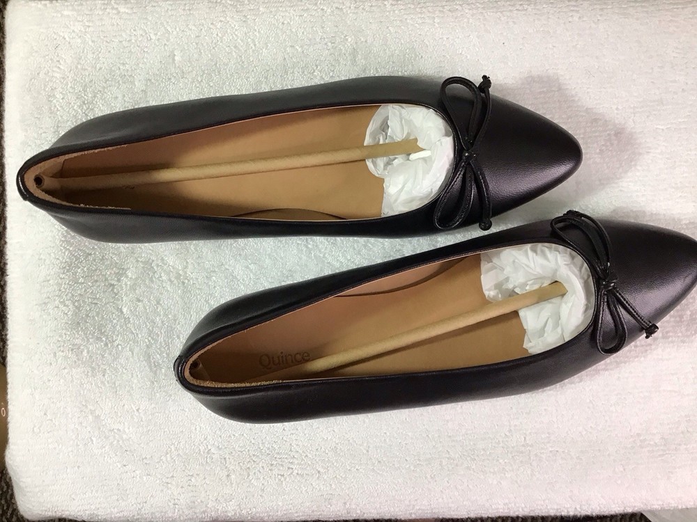 Quince Womens Italian Leather Bow Ballet Flat Shoes Black