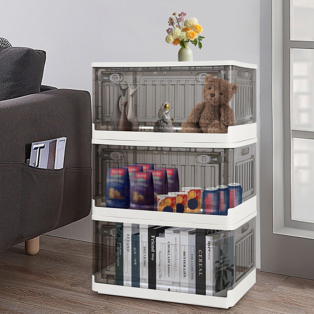 Foldable Stackable Storage Bins with Wheels & Lid for Closet Organization