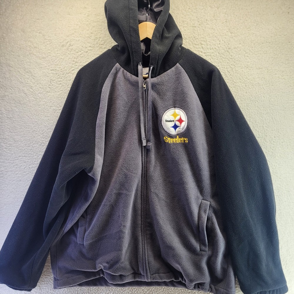 Pittsburgh Steelers Heavy Full Zip NFL Lined Embroidered Hoodie Mens Large