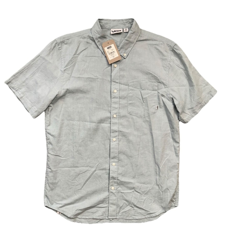 NEW Vans Shirt Mens Size Medium Blue Adriatic Mini Hex Short Sleeve Button-Down