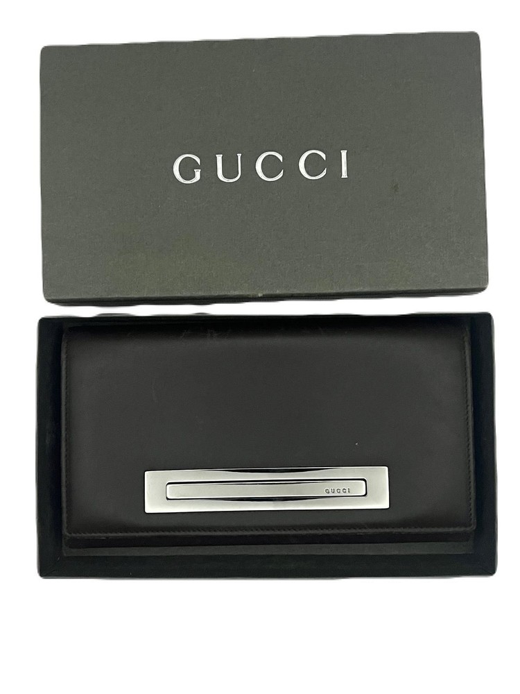 Gucci Black Leather Long Wallet with Box Pre-Owned E0607-5