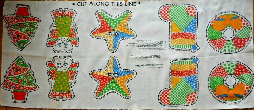 Cotton Fabric Panel Calico Christmas Ornaments 15.5