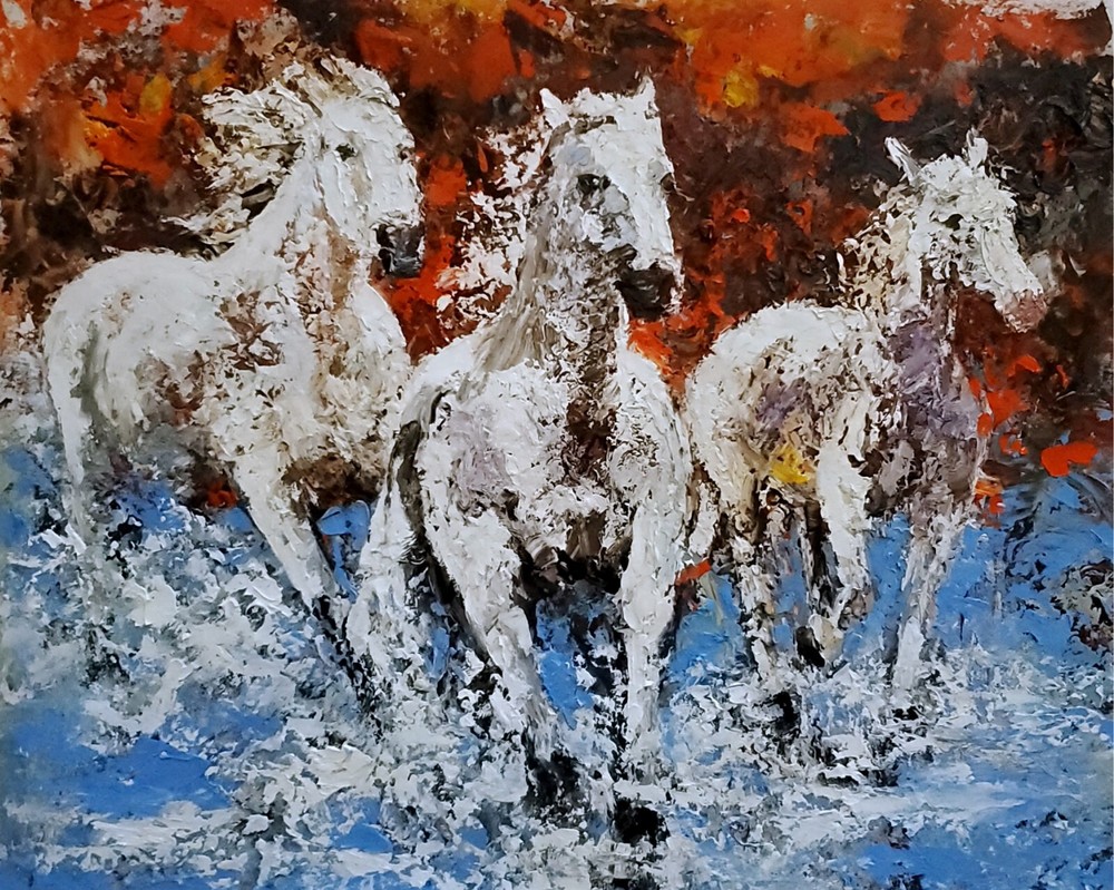 ANDRE DLUHOS Western Wild Horses Equine Equestrian Original Art Oil Painting