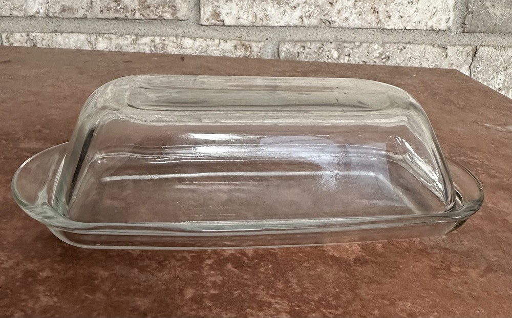 Vintage Clear Patterned Glass Butter Dish with Lid  