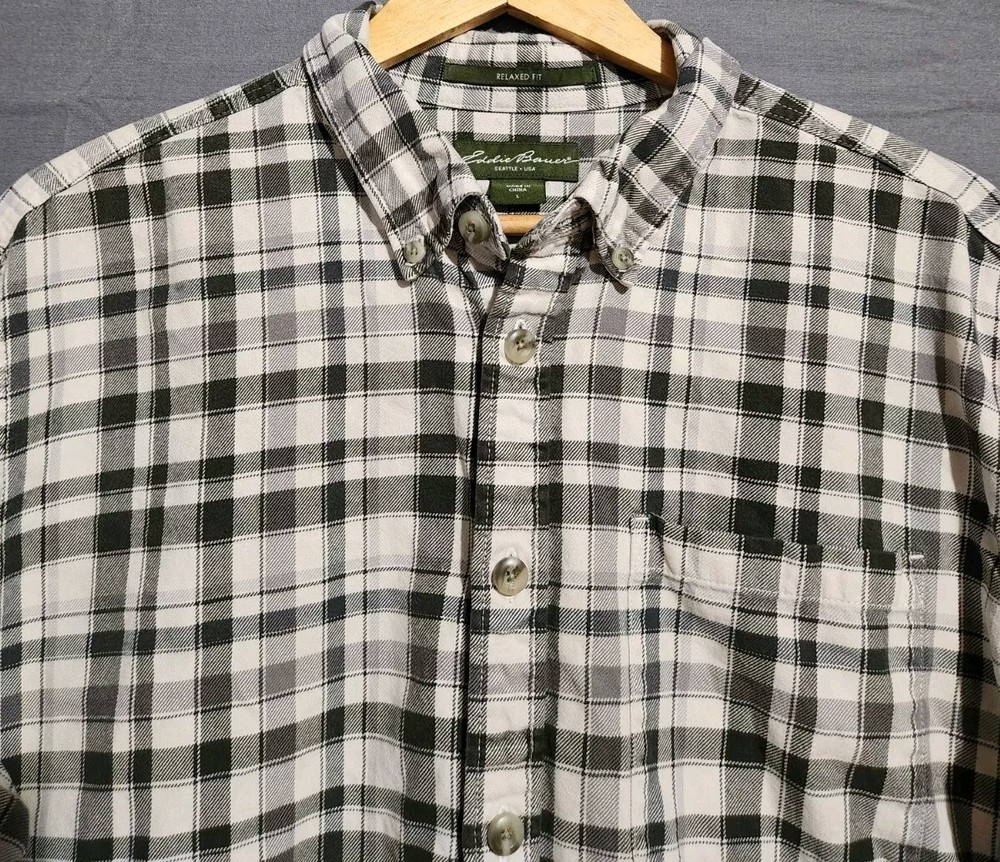 Eddie Bauer Relaxed Fit Mens Midweight Flannel Shirt for Hiking Long Sleeve Plaid L