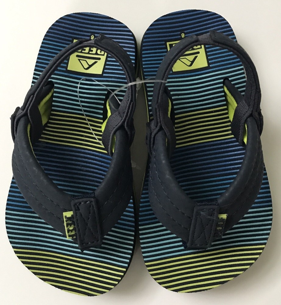 New Reef Ahi Little Kids US 6 Thong Sandals Flip Flops Aqua Green Stripe