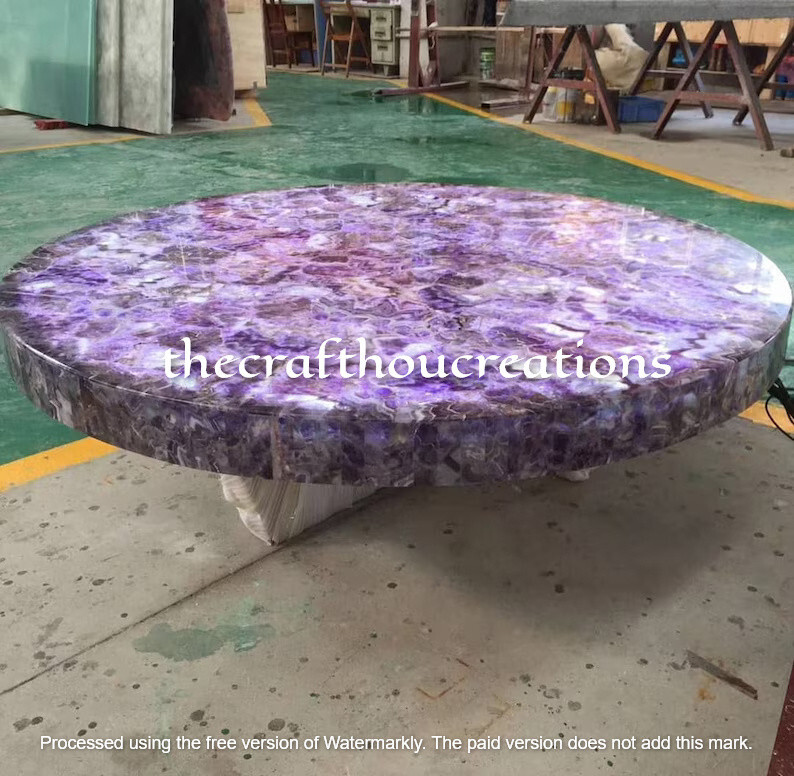 Amethyst Agate Coffee Table Top 24x24 Gemstone Decor Centerpiece