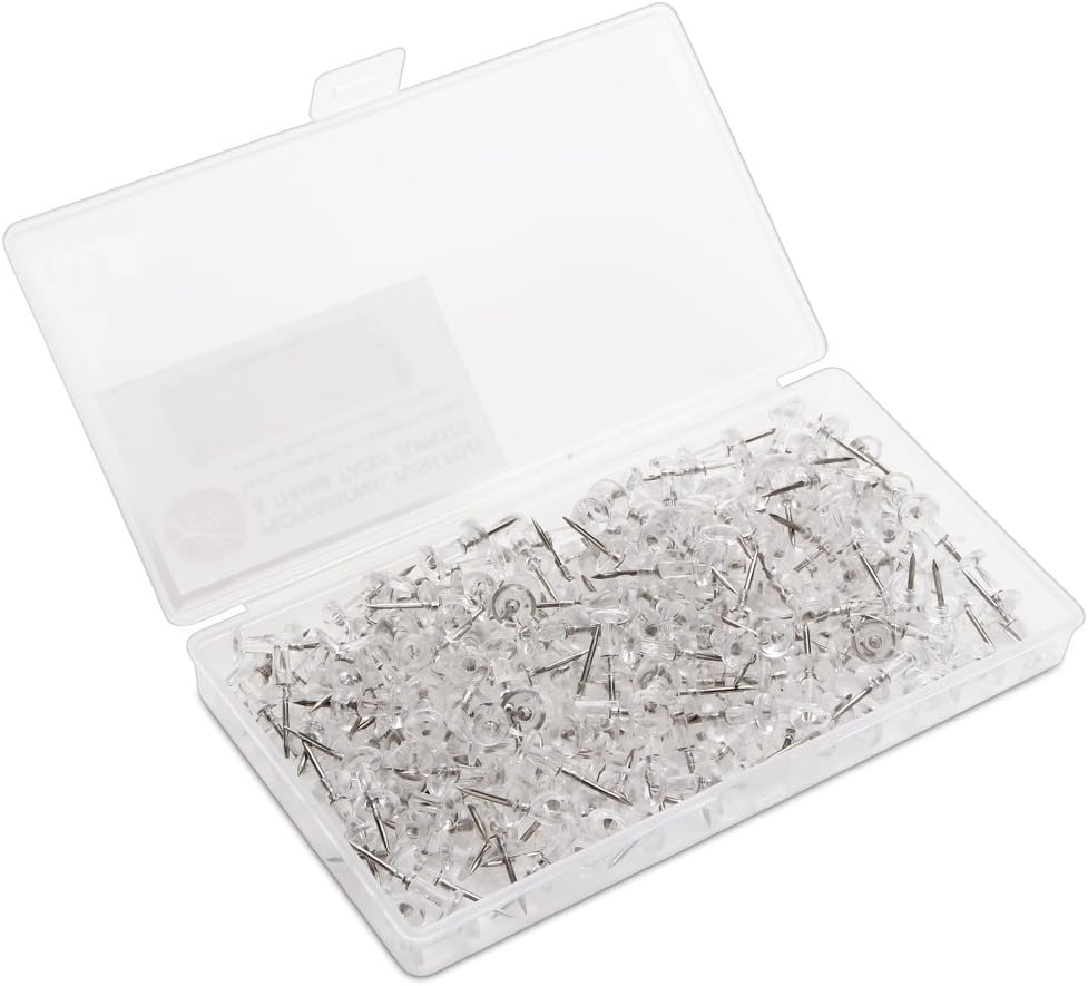 Push Pins Clear Thumb Tacks Standard Pushpins Steel Point and Plastic Head (Clea