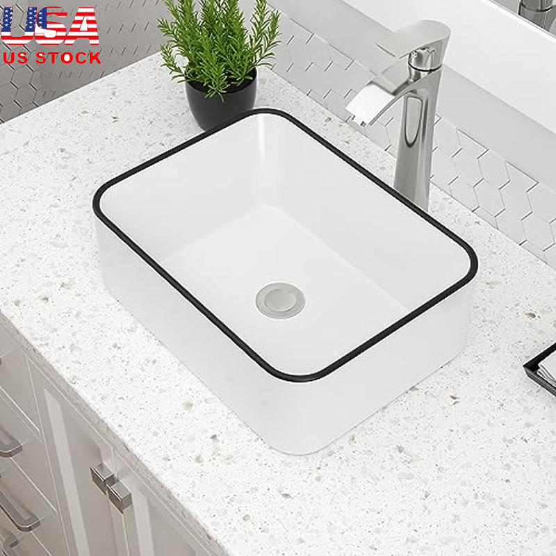 White Ceramic Rectangular Vessel Sink 16x12 Inches for Bathroom