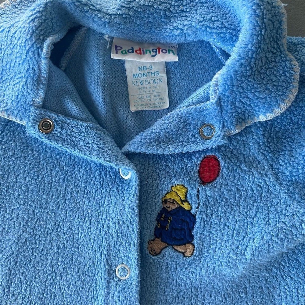Vintage Paddington Bear Newborn Blue Footed Sleeper Pajamas Retro Kidcore Y2K