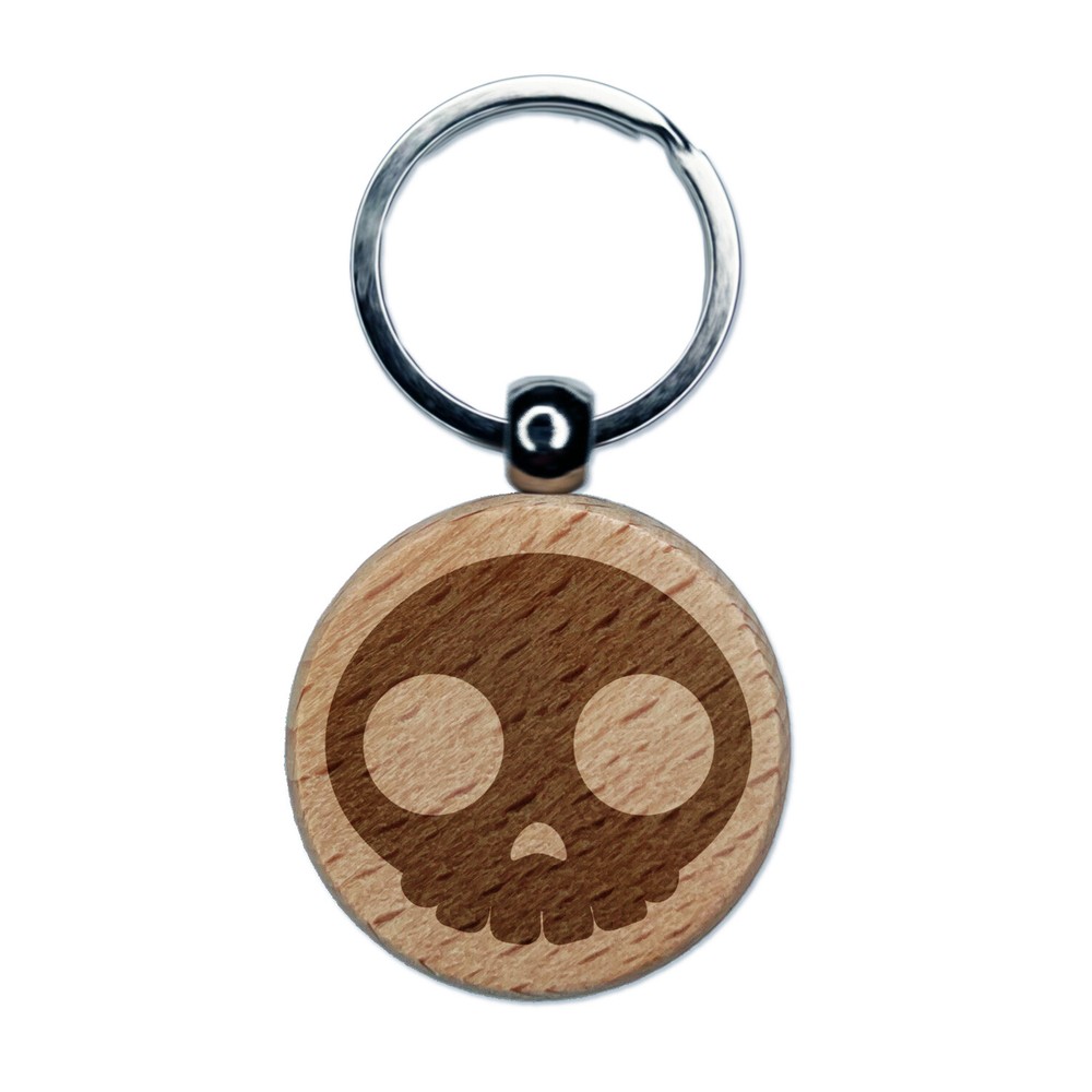 Engraved Skull Wood Keychain Charm Tag