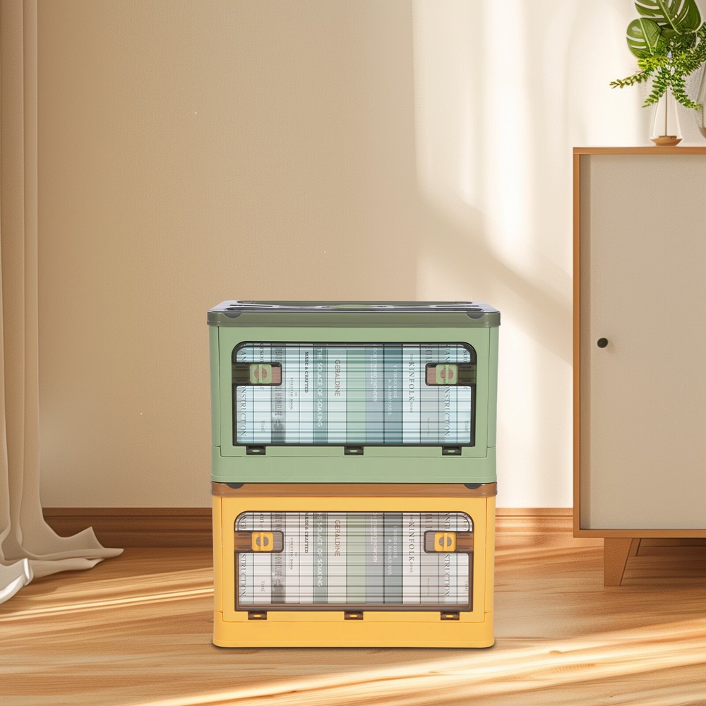 Foldable Plastic Storage Bin Stackable Storage Box Storage Box Yellow+Green