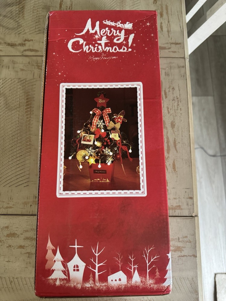 Tabletop Artificial Small Mini Christmas Tree with LED Light & Ornaments 20 inch