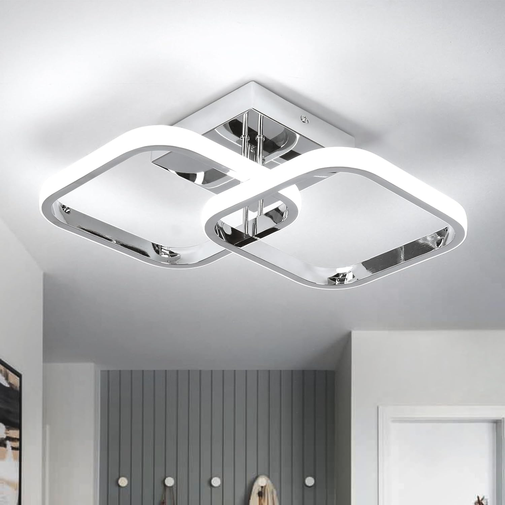 Led Hallway Ceiling Light Fixtures, Square Modern Ceiling Lamp, 6000K Chrome Fin