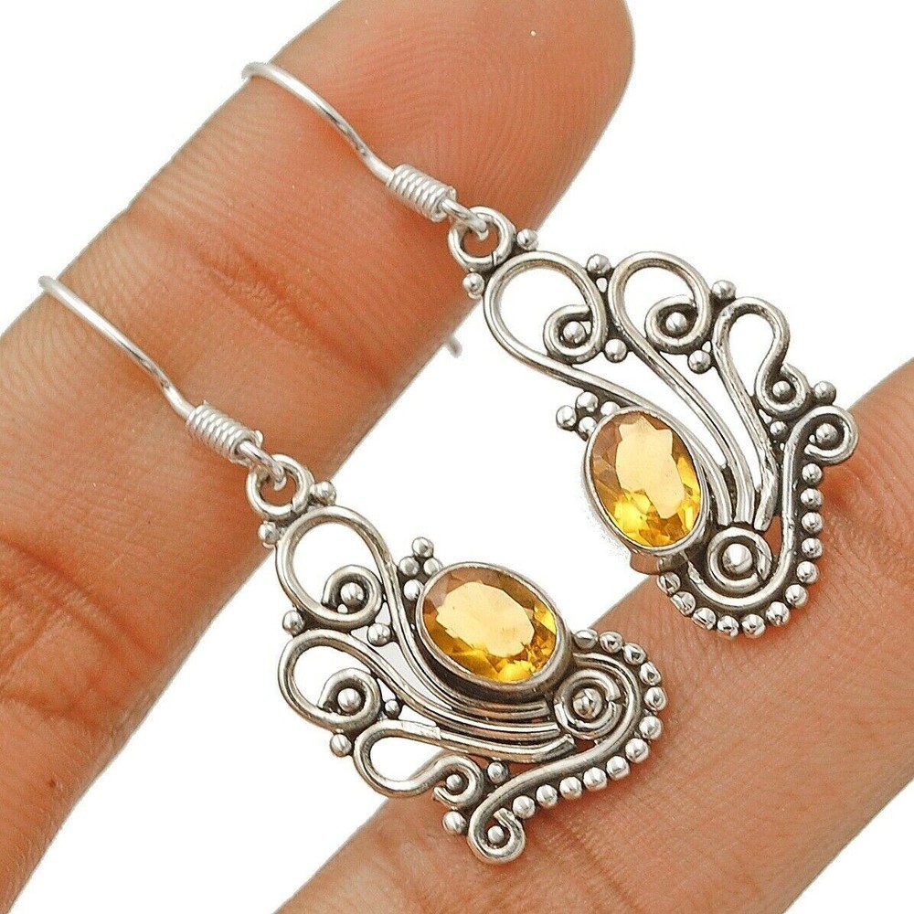 Natural Golden Citrine 925 Sterling Silver Earrings Jewelry by B17-7